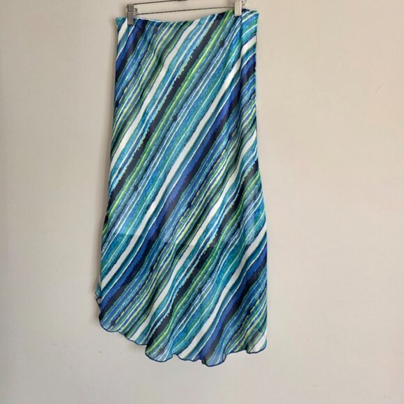M I K O Flowy High Low Chiffon Summer Skirt Blue Stripe Small - Picture 7 of 10